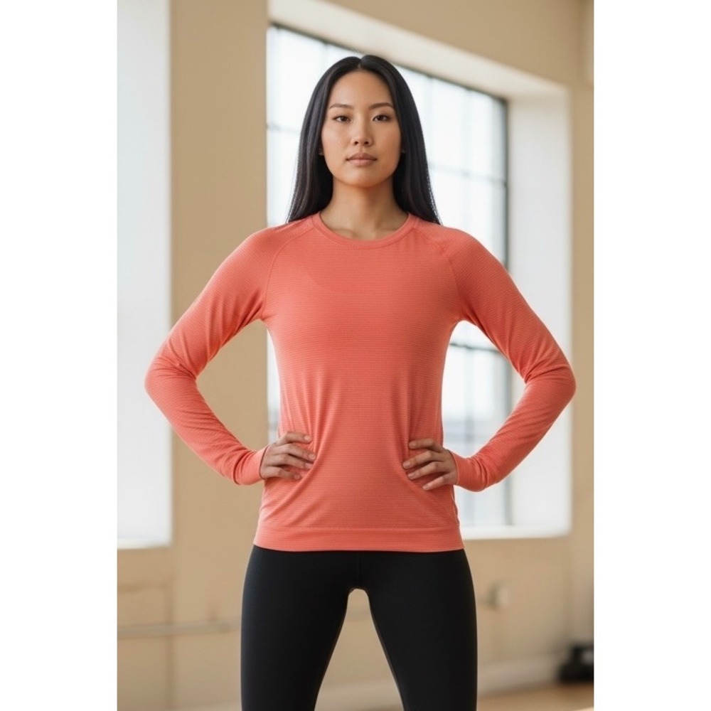 Lululemon Swiftly Tech Long Sleeve 2.0 Crew Neck Shirt Coral Orange Women Size 8